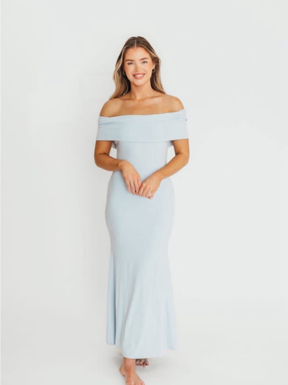 Off-Shoulder Light Blue Maxi Dress